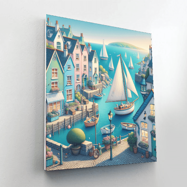 Whimsical Seaside Village Number Painting