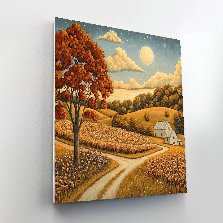 Grant Wood Inspired Bountiful Harvest Moon  Number Painting