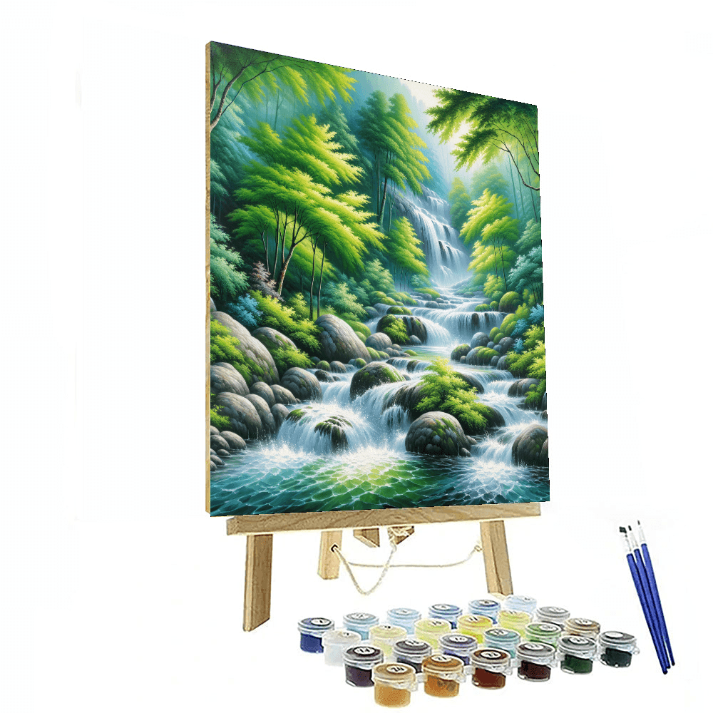 Cascading Mountain Stream Number Painting