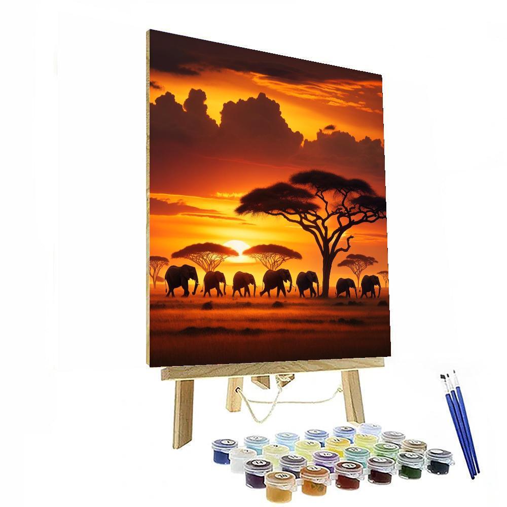 Golden Savanna Elephant Herd Painting By Numbers Kit
