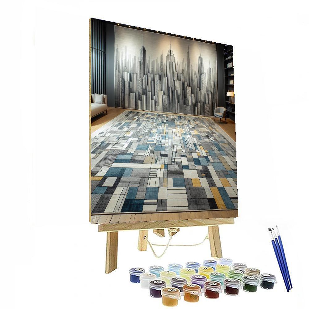 Abstract Cityscape Area Rug Number Painting