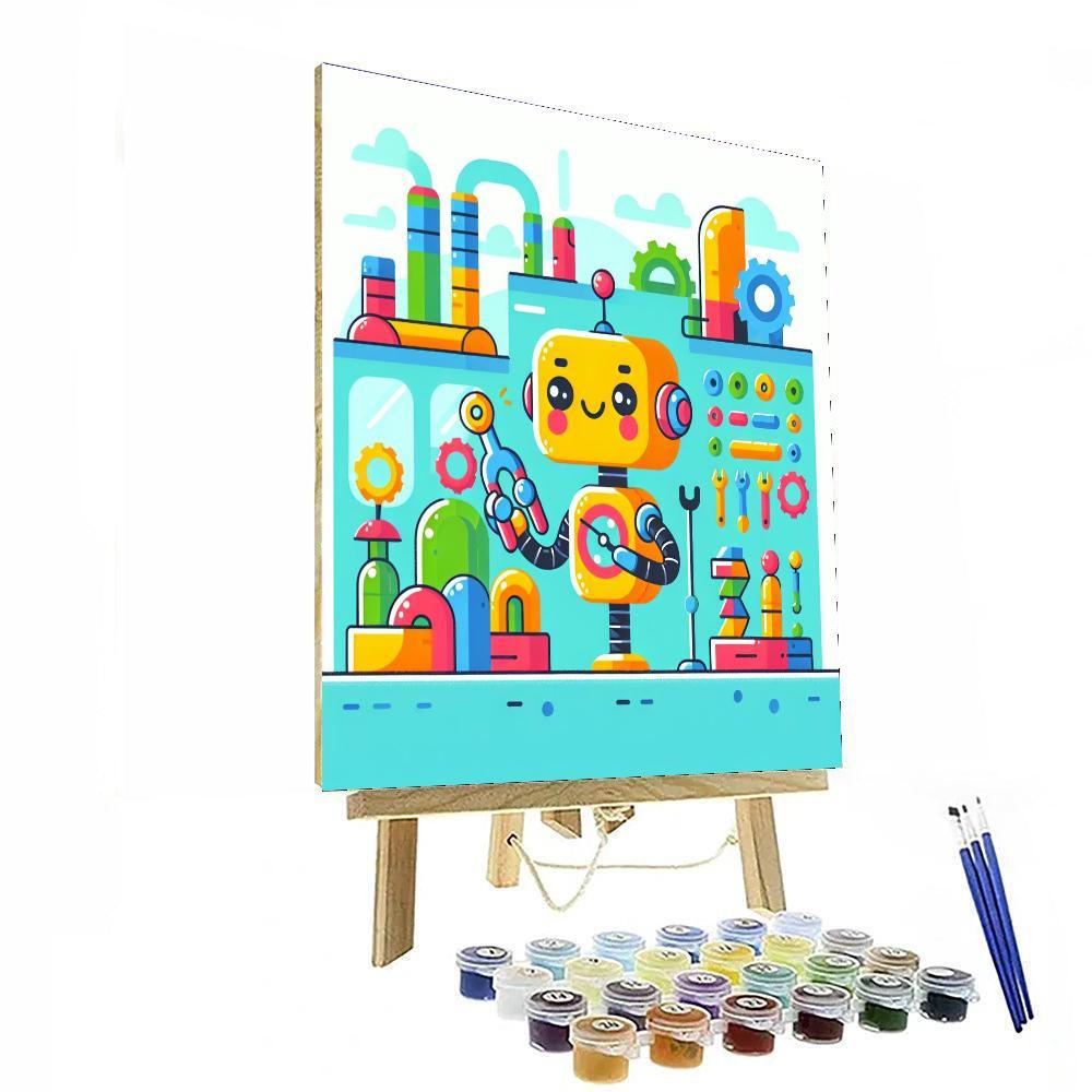 Cheerful Robot Factory Paint By Numbers Kits
