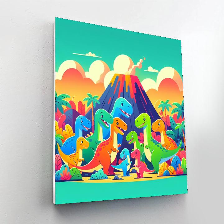 Friendly Dinosaurs Exploring Paint By Numbers Art