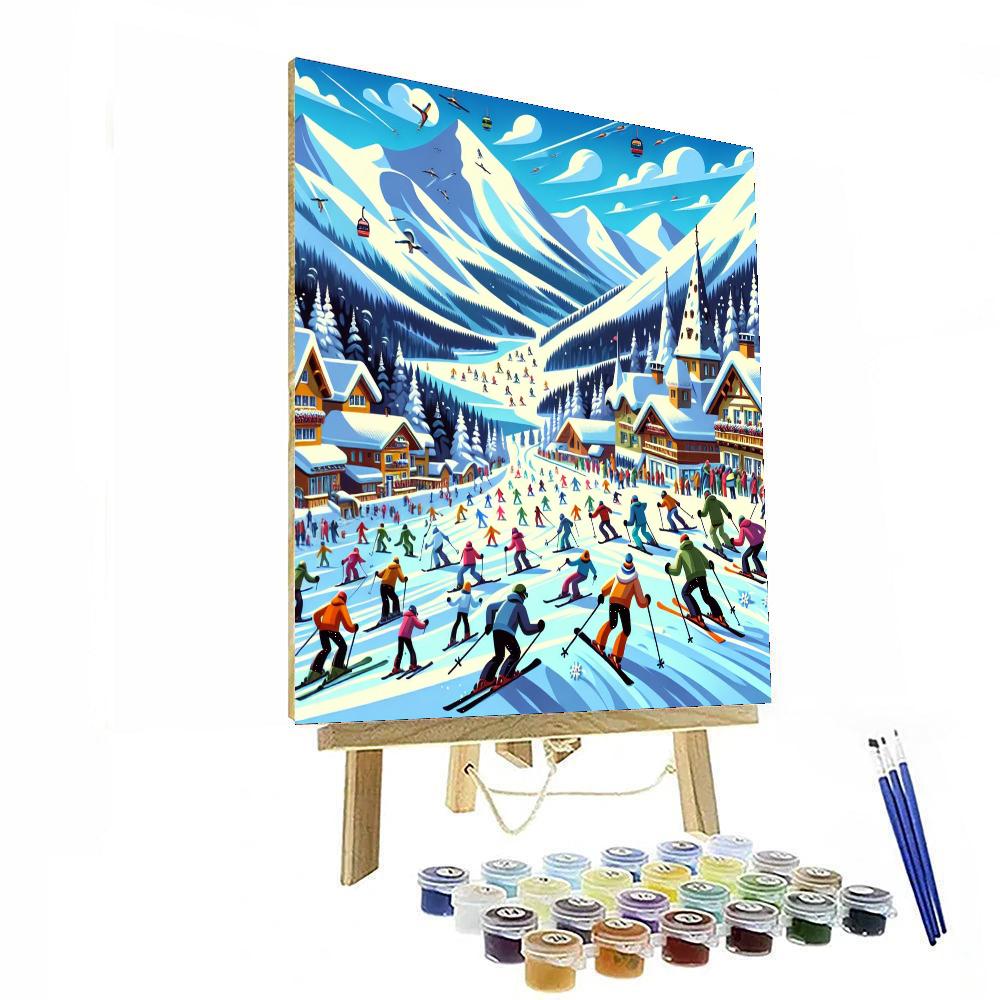 Winter Ski Resort Fun Painting Number Kit