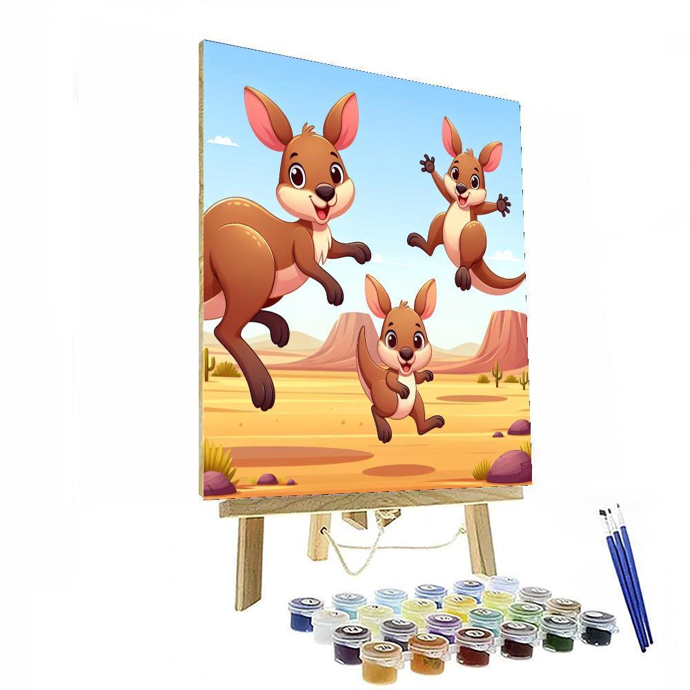 Bouncing With The Kangaroo Family Painting Number Kit