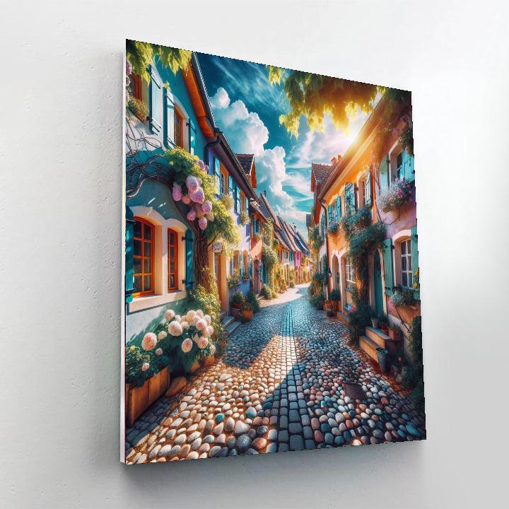 Sunlit Village Street Paint By Numbers