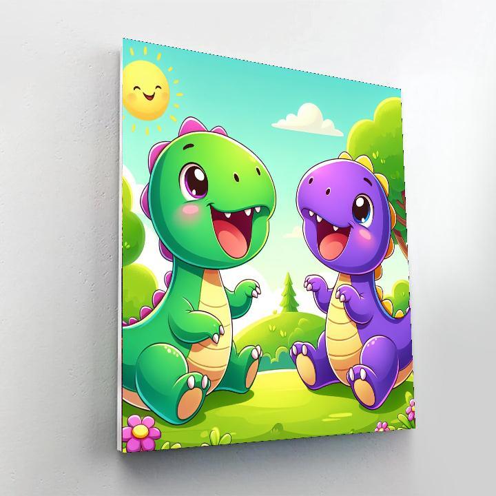 Curious Baby Dinosaurs Paint By Numbers Art