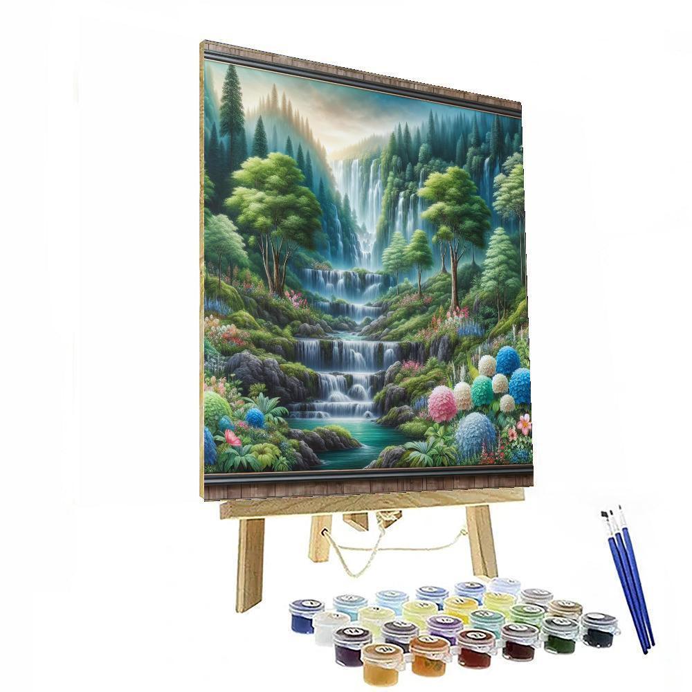 Enchanting Forest Waterfall Paint By Color