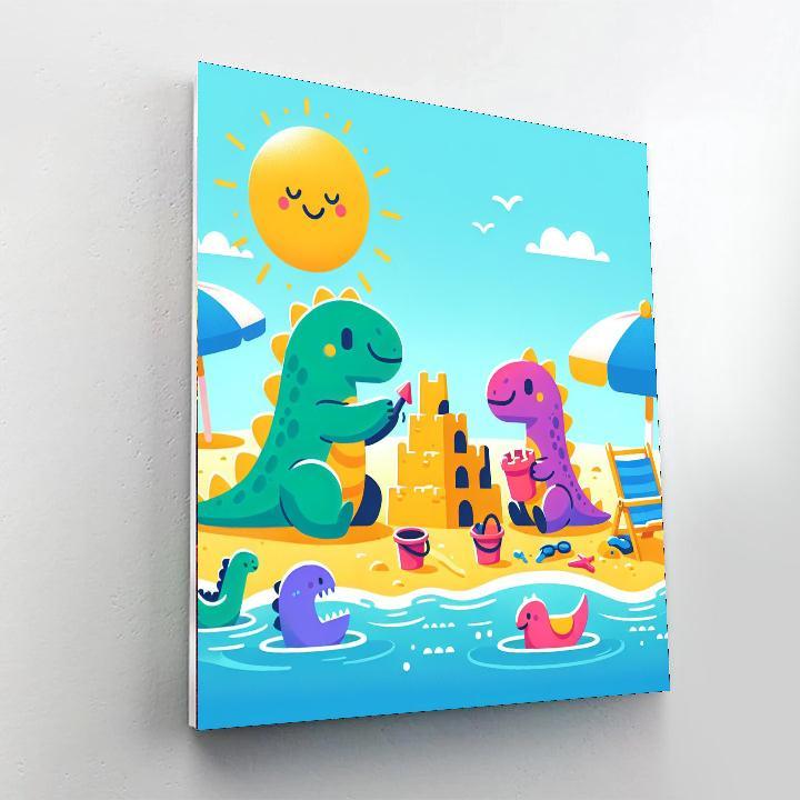 Playful Dinosaurs At The Beach Numbered Painting Kits
