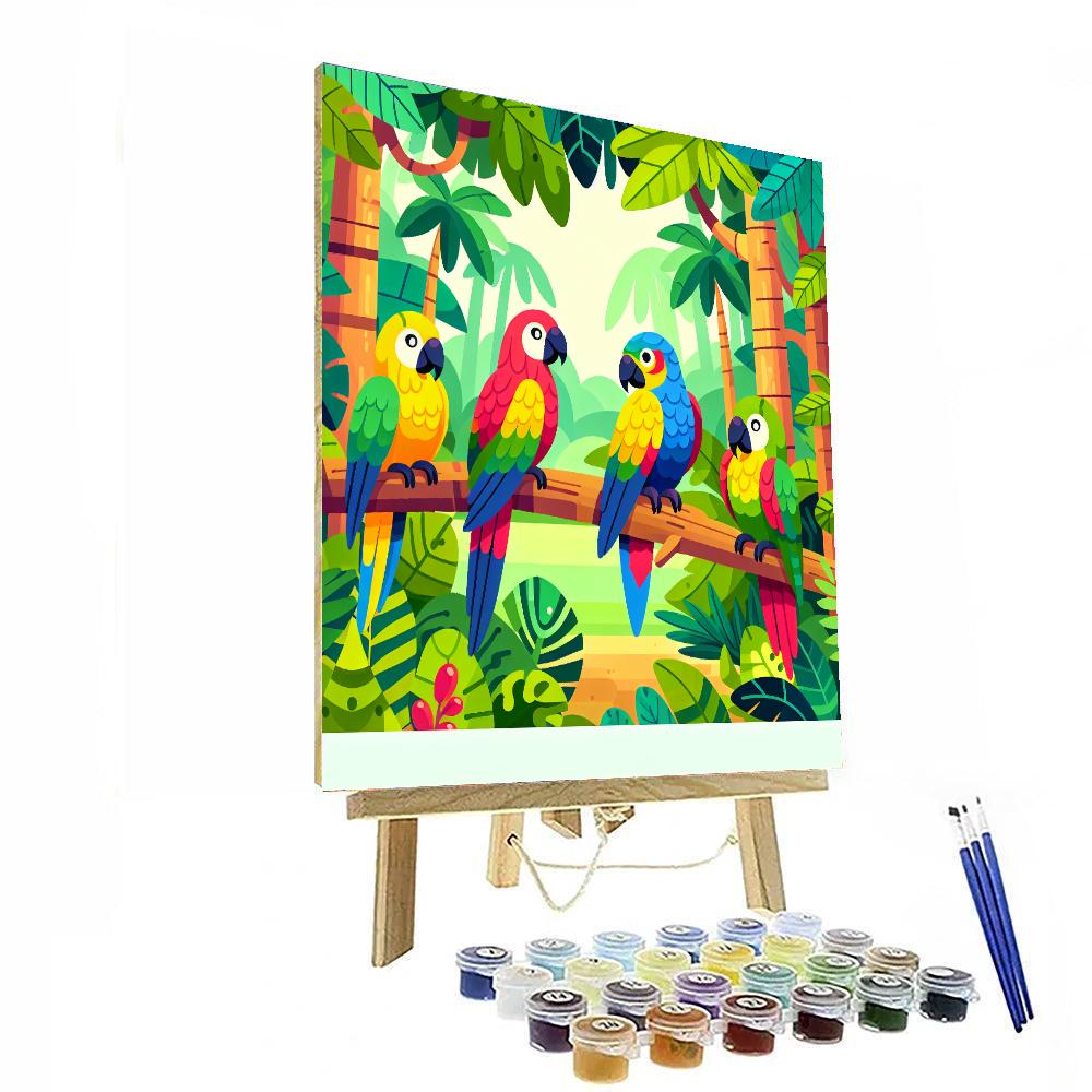 Colorful Parrots In The Rainforest Paint By Numbers Kits