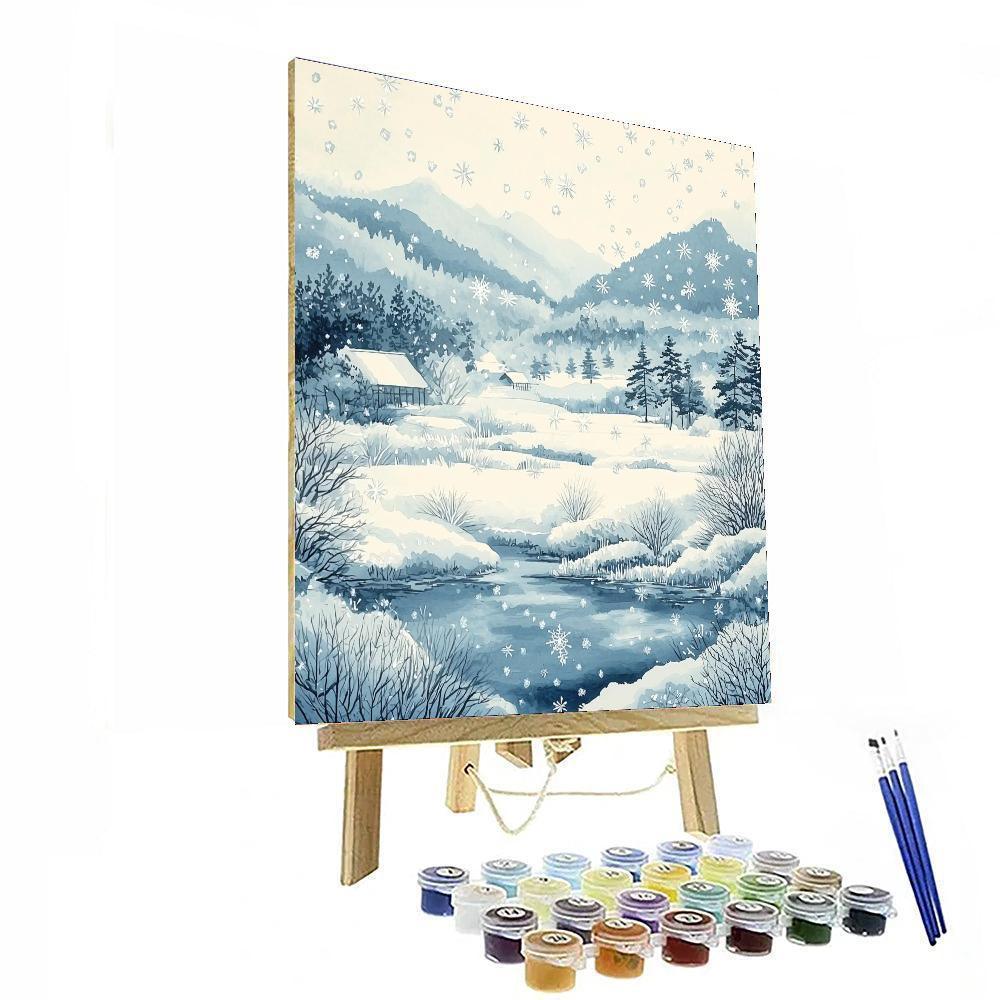 Utagawa Hiroshige Inspired Gentle Traces Of Winter's Grace  Number Painting