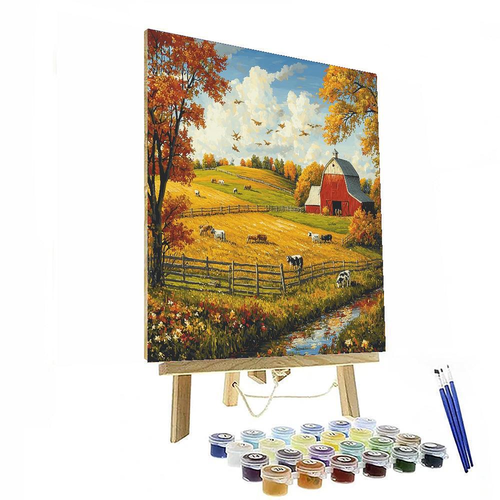 Grant Wood Inspired Rustic Farmstead  Number Painting