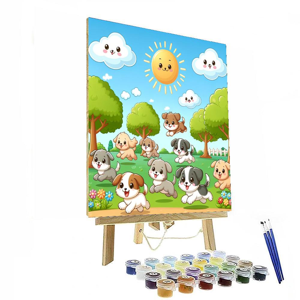 Playful Puppies In The Park Paint By Numbers Art