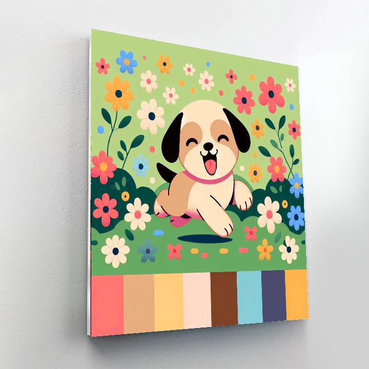 Puppy's Playful Garden Paint By Number