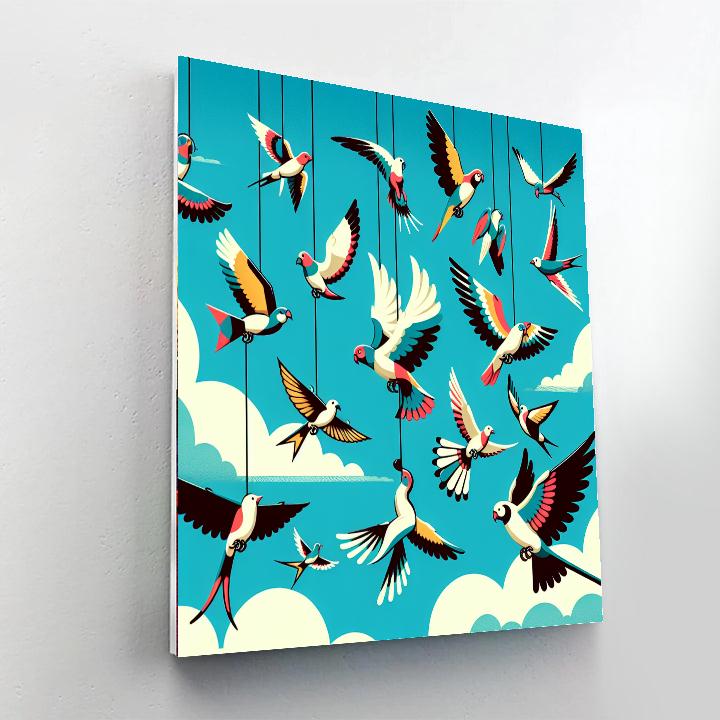 Sky Circus With Acrobatic Birds Number Painting