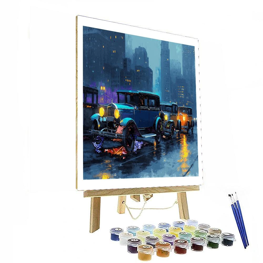 Edward Hopper Inspired Vintage Cars In The Rain  Paint By Number