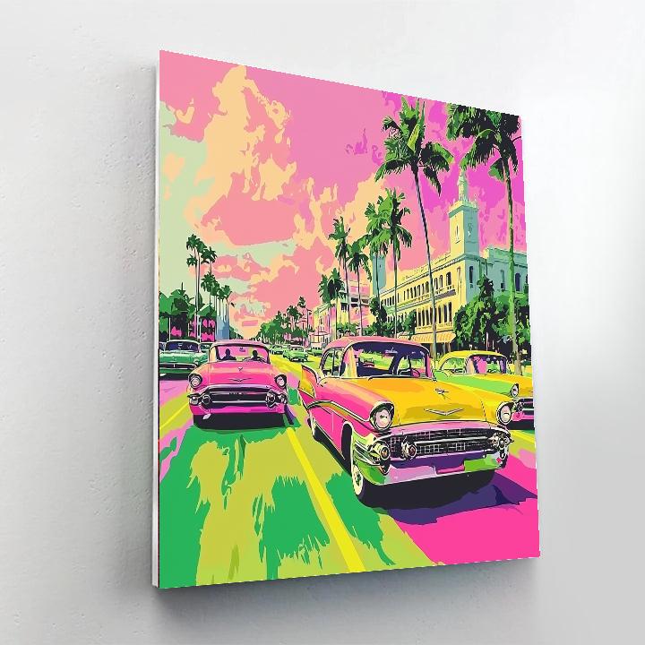 Andy Warhol Inspired Retro Cars On The Boulevard  Paint By Numbers Kits