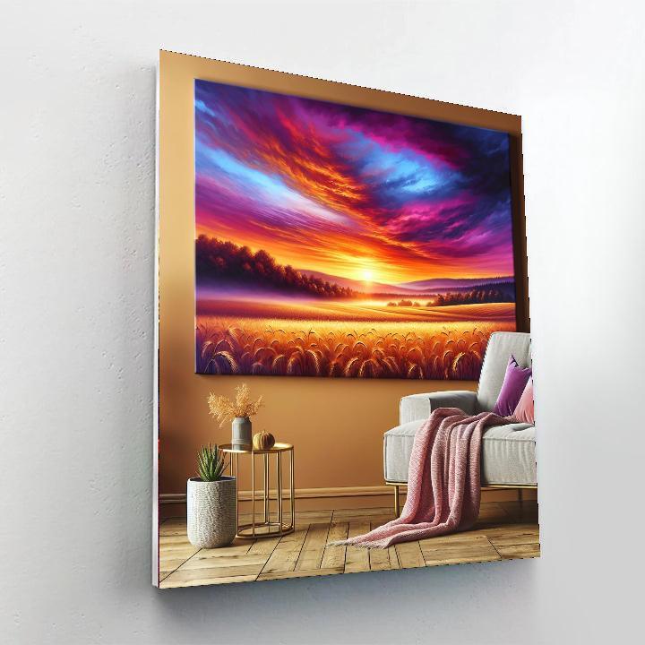 Vibrant Sunset Over Fields Paint By Color