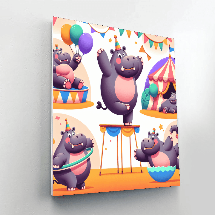 Circus Performer Hippos Number Painting