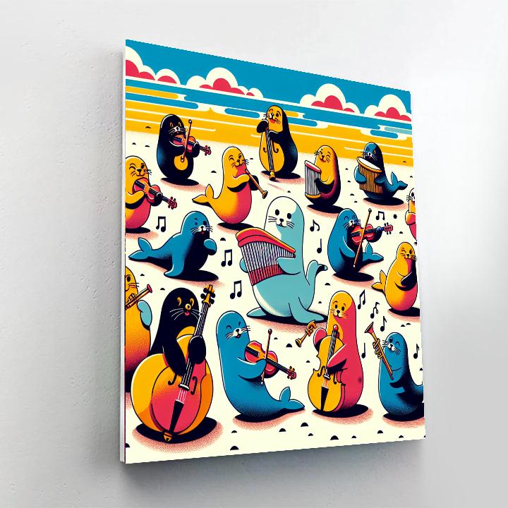 Seaside Symphony Of Seals Number Painting