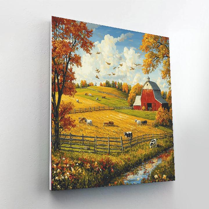 Grant Wood Inspired Rustic Farmstead  Number Painting