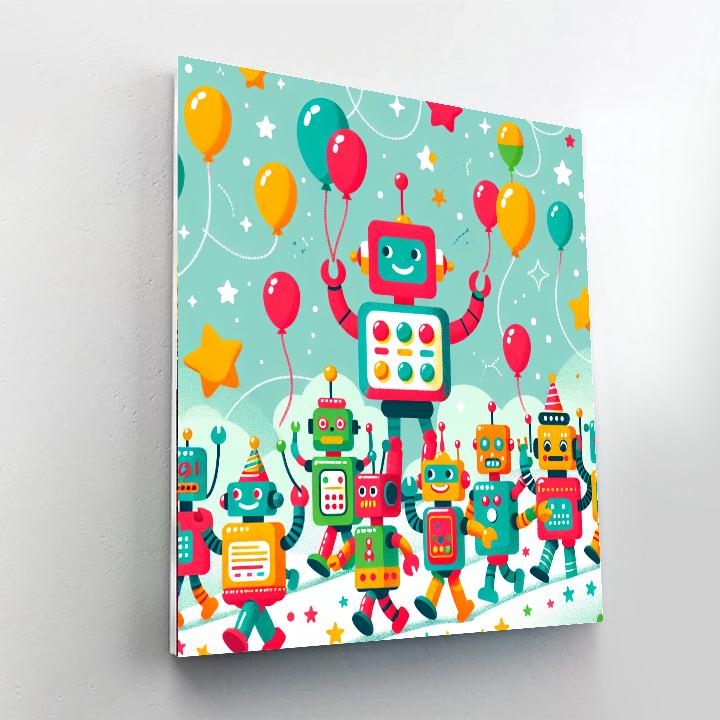 Friendly Robot Parade Paint By Numbers Art