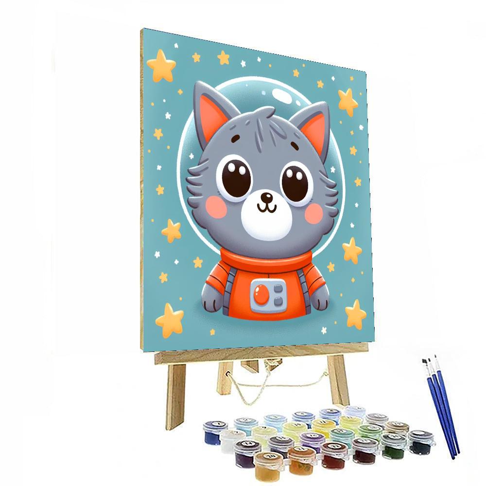 Astronaut Cat Number Painting