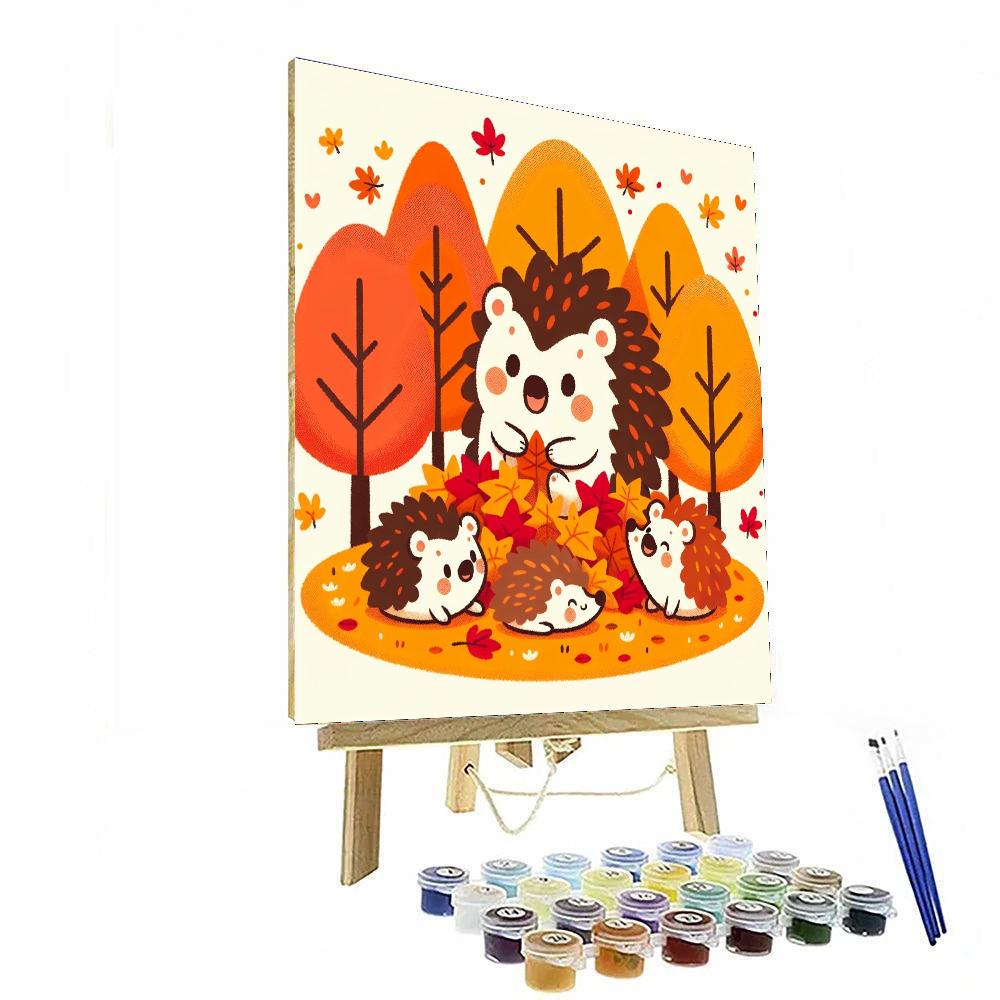 Happy Hedgehogs In Autumn Painting Number Kit