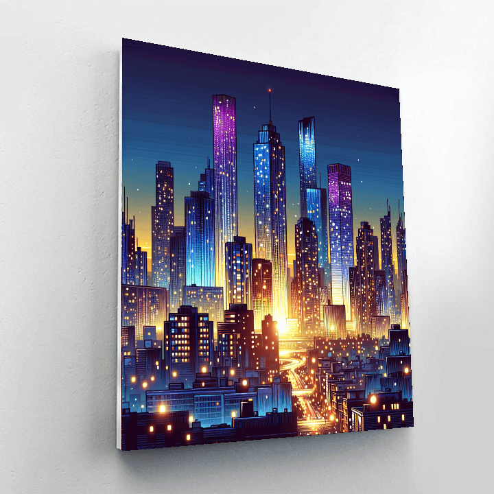 Bright Cityscape At Dusk Painting Number Kit