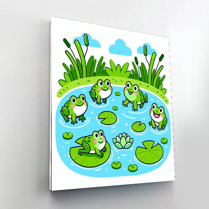 Friendly Frogs' Pond Party Paint By Numbers Art