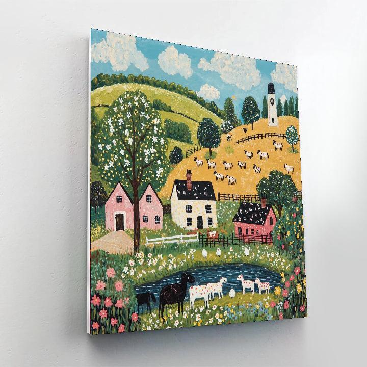 L.S. Lowry Inspired Joyful Pastel Farmyard  Paint By Numbers