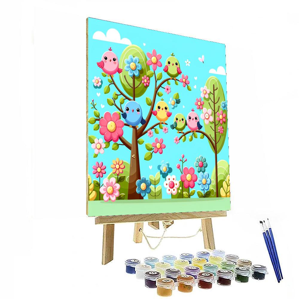Chirpy Birds In Blossoms Painting Number Kit