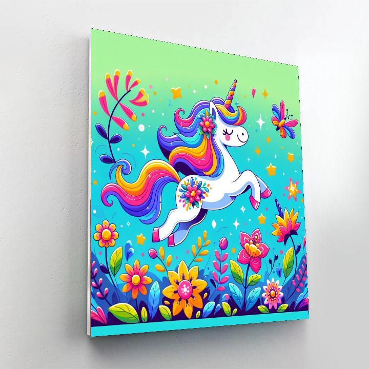 Magical Unicorn In A Flower Field Paint By Number