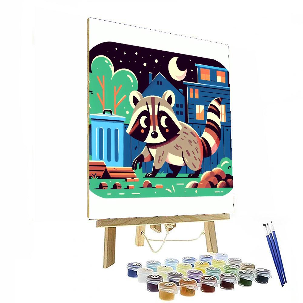 Mischievous Raccoon Escapade Number Painting