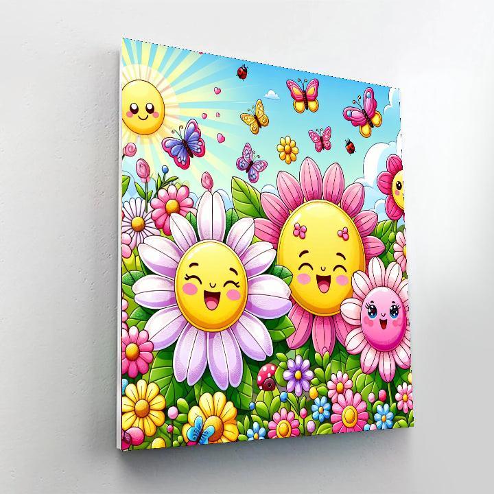 Joyful Flower Party Paint By Numbers Art