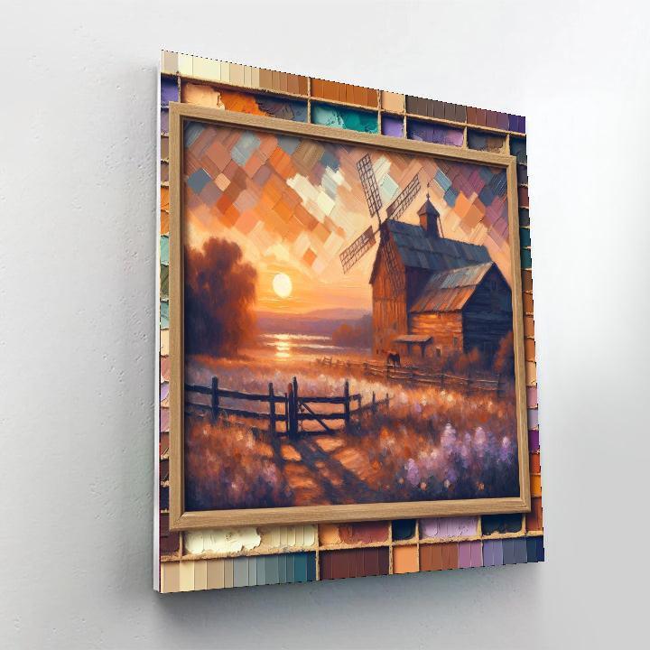 Rustic Barn And Windmill Evening Scene Paint By Numbers Art