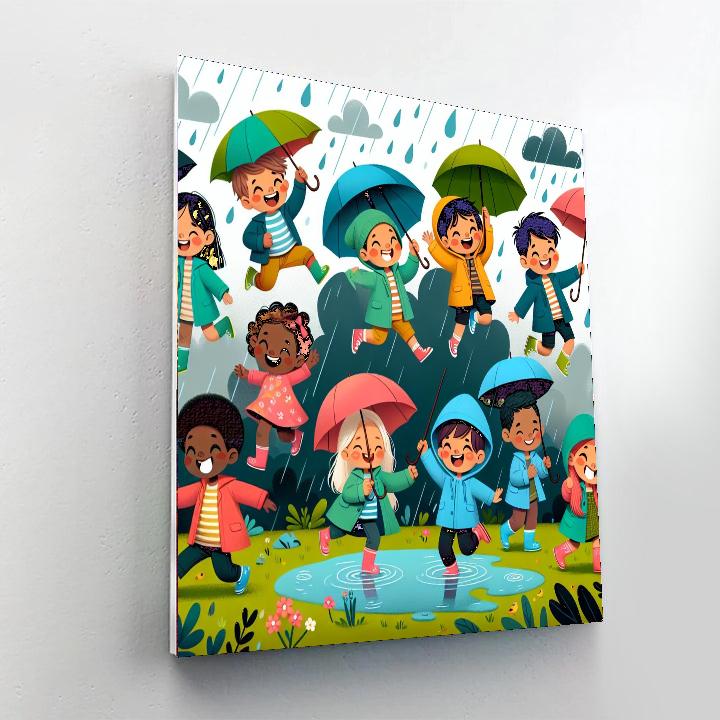 Joyful Rainy Day Fun Paint By Numbers Art