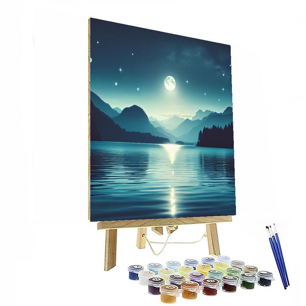Serene Moonlit Lake Painting Number Kit
