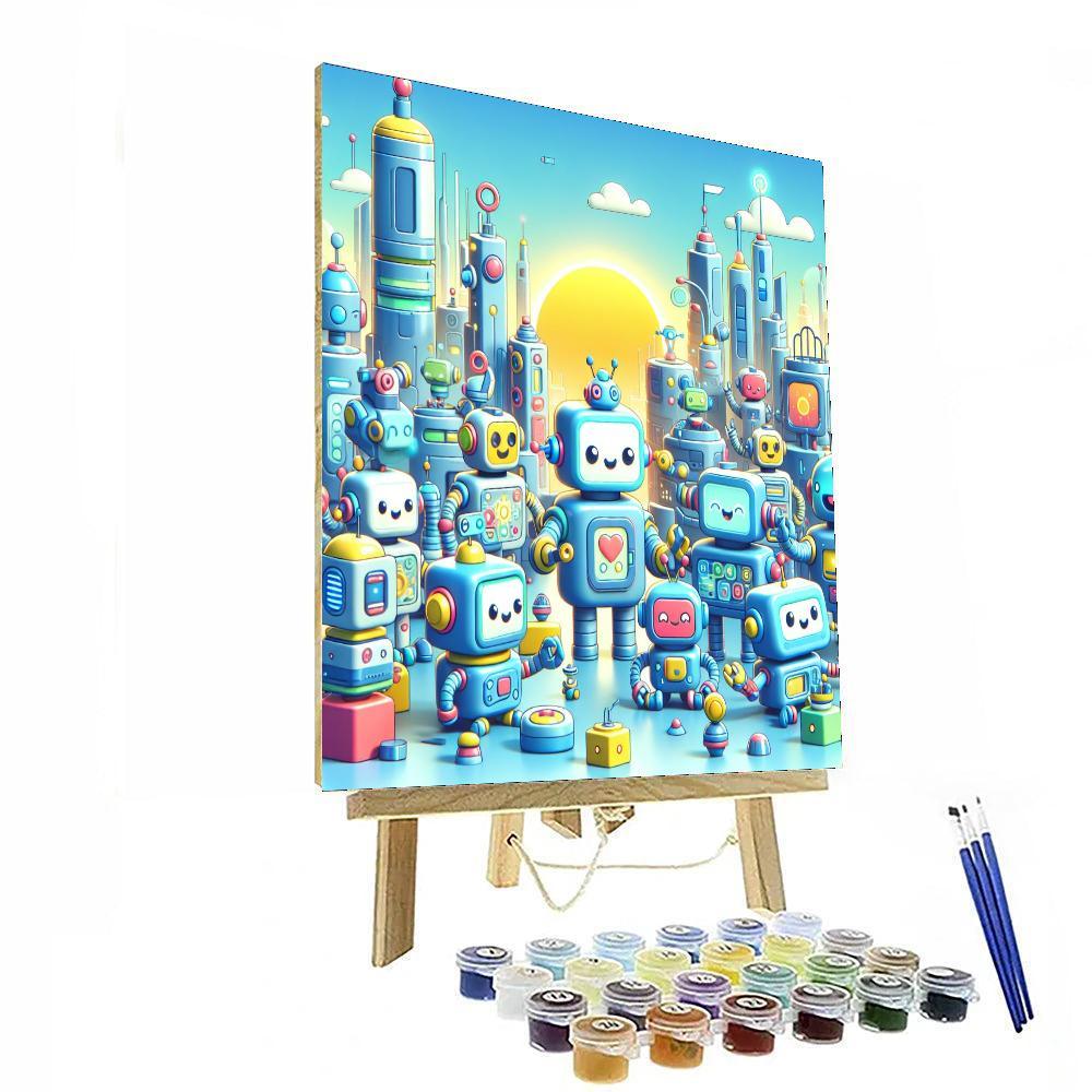 Friendly Robots In Action Paint By Color