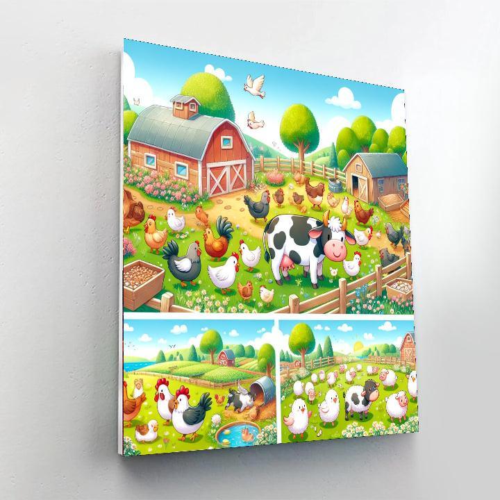 Lively Farmyard Frolic Number Painting