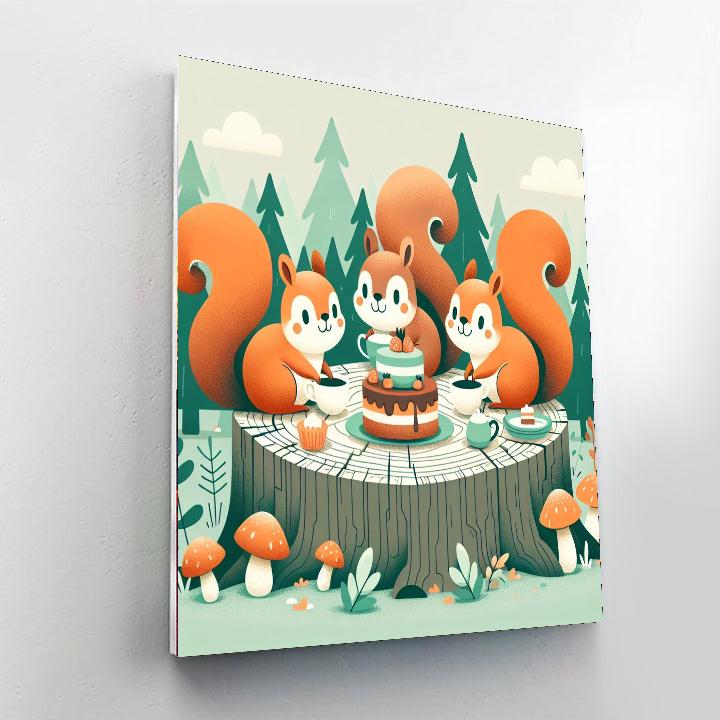 Sweet Squirrel Tea Party Paint By Numbers Art