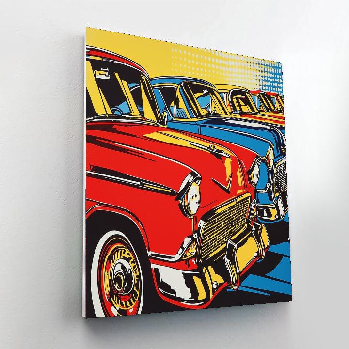 Lichtenstein Inspired Retro Car Parade  Number Painting