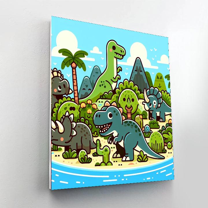 Friendly Dinosaur Island Number Painting