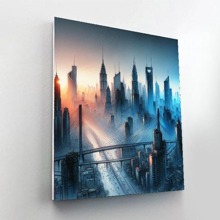 City Skyline At Dawn Number Painting