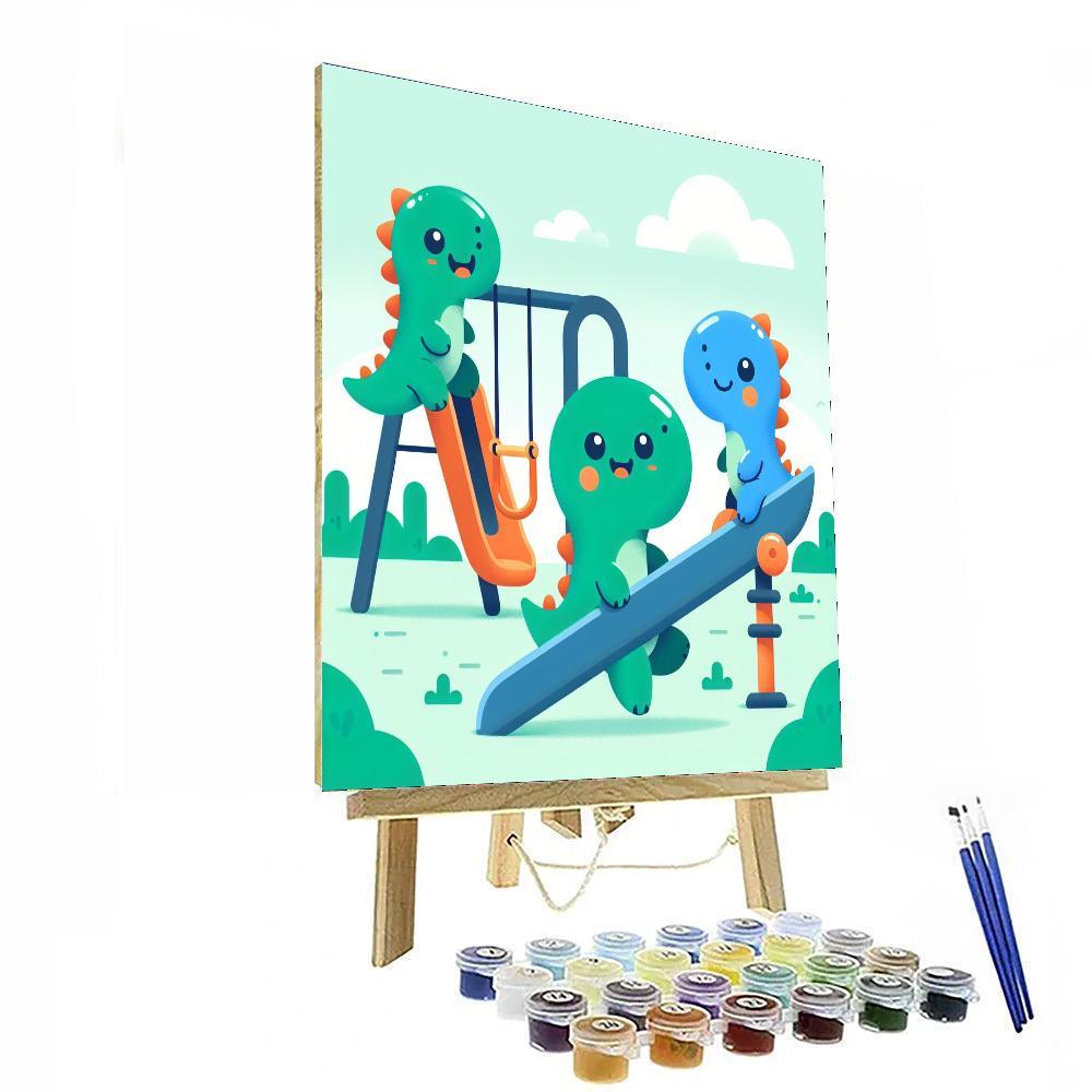 Dinosaurs In The Playground Paint By Numbers Art