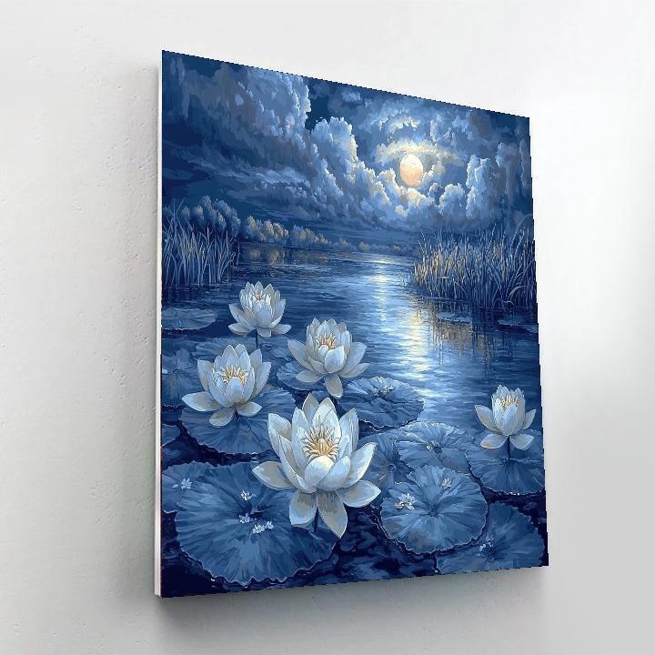 Nandalal Bose Inspired Mystical Moonlit Lotus  Painting Number Kit