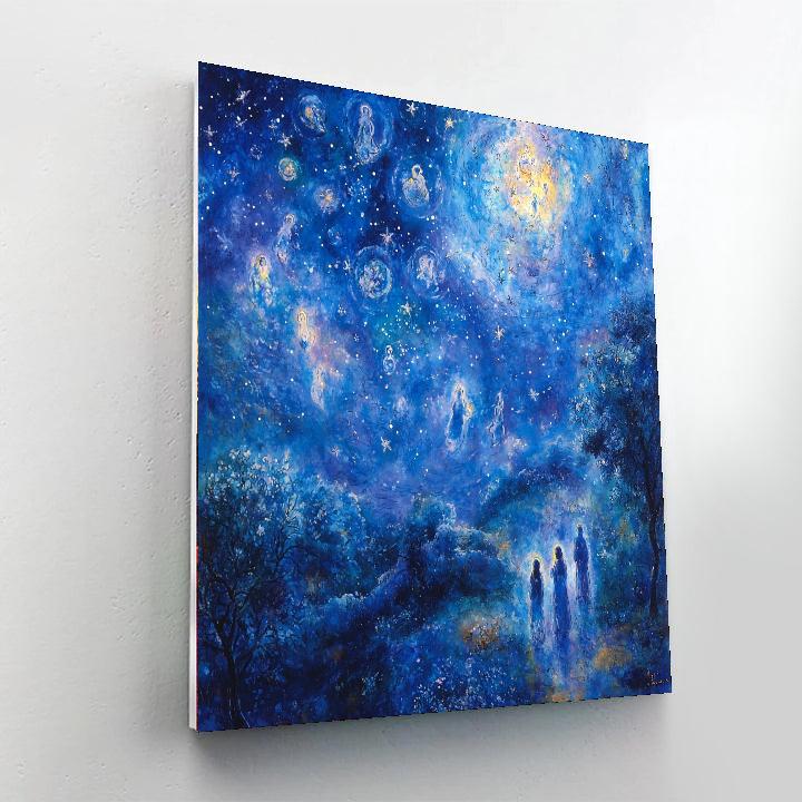 Marc Chagall Inspired Enchanted Celestial Night  Number Painting