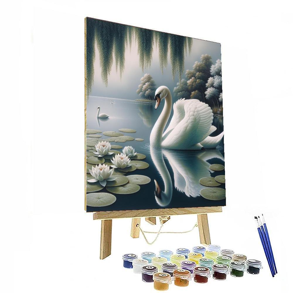 Elegant Swan Lake Reflection Painting Number Kit