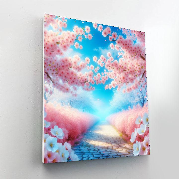Sunlit Cherry Blossom Path Paint By Numbers Art