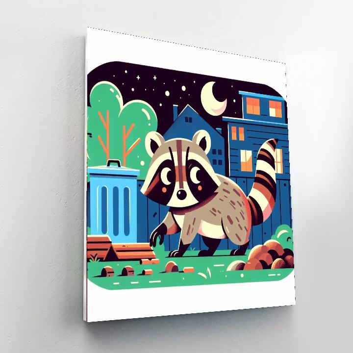 Mischievous Raccoon Escapade Number Painting
